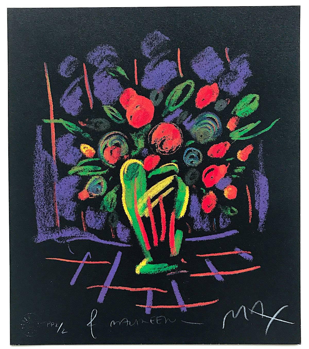 Peter Max Still-Life Print - Romance Suite I: FLOWERS Signed Lithograph, Abstract Floral, Pop Art Still Life