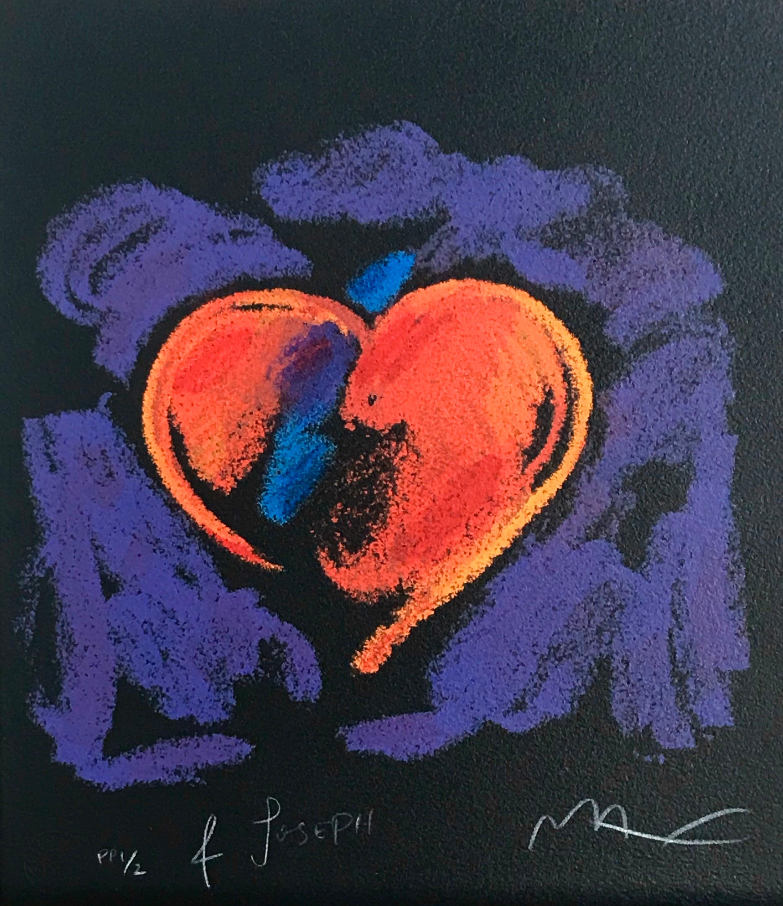 Peter Max Abstract Print - Romance Suite I: HEART, Signed Limited Edition, Fluorescent colors, Heart Motif
