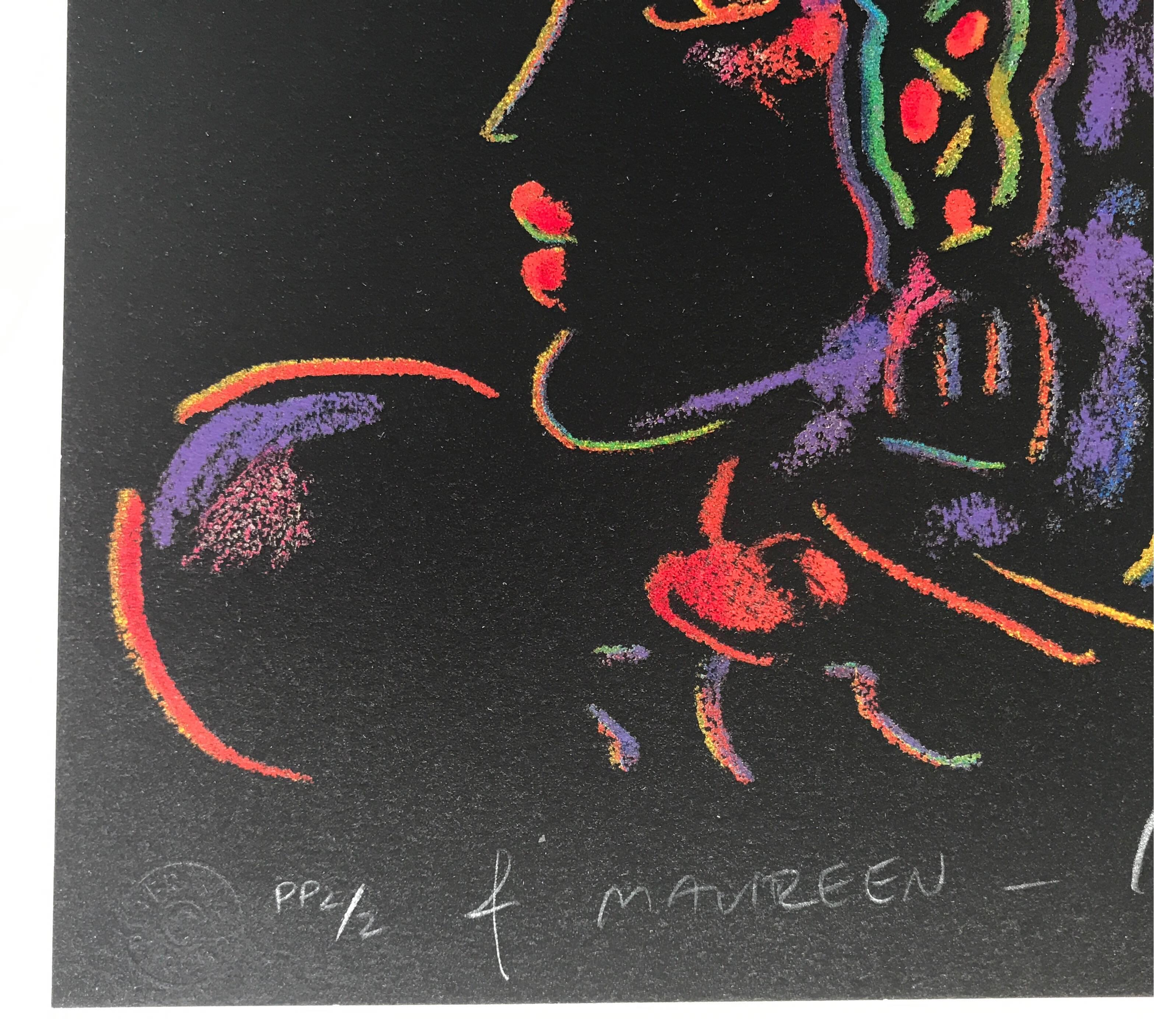Romance Suite I: Lady, Signed Limited Edition, Fluorescent colors on Black - Print by Peter Max