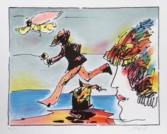 Runner and Flying Sage, Psychedelic Art Lithograph by Peter Max