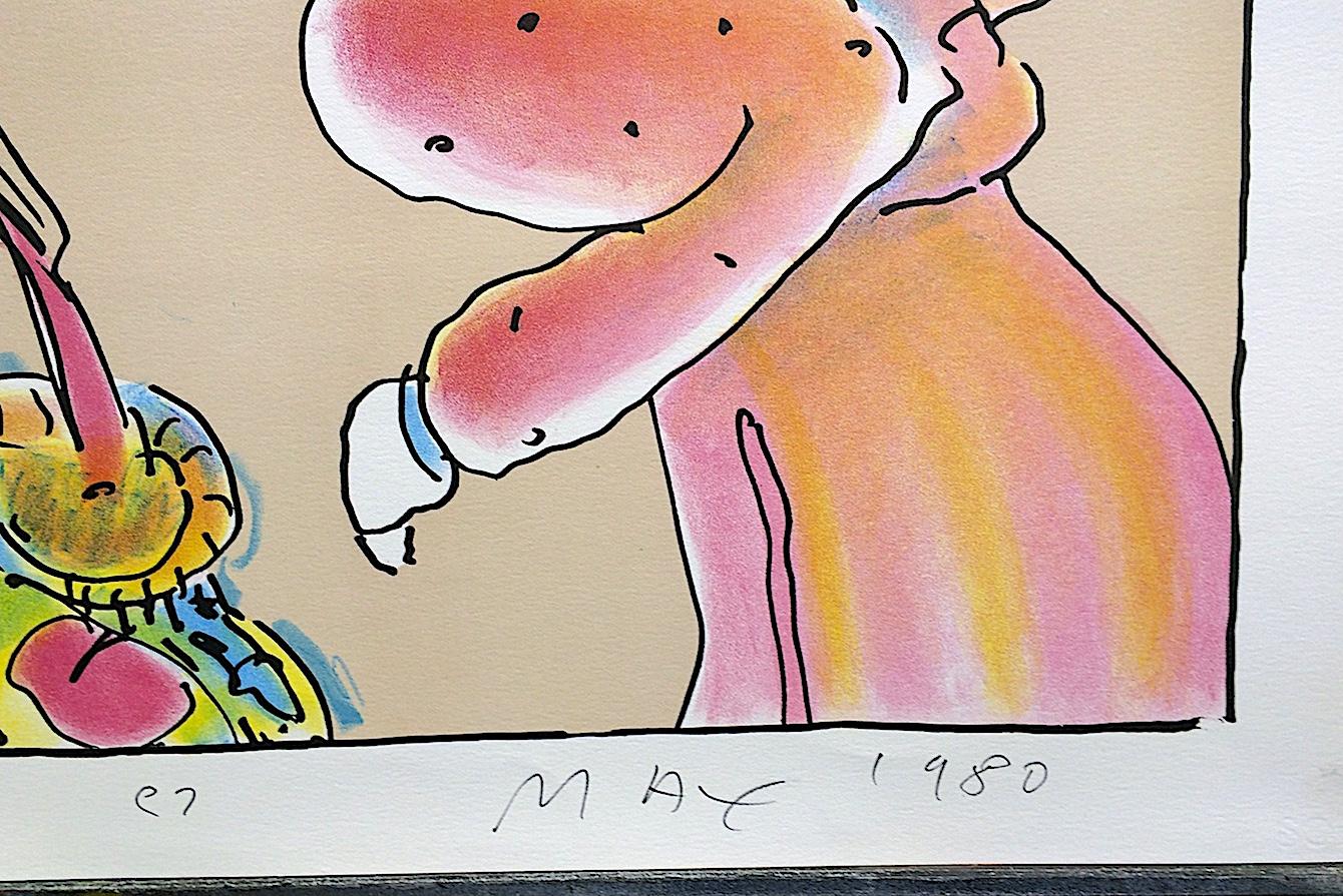 SAGE AT WINDOW est une lithographie originale dessinée à la main par le célèbre artiste pop américain Peter Max, imprimée en 1980 dans une édition de 165 exemplaires, en utilisant des techniques traditionnelles de lithographie à la main sur du