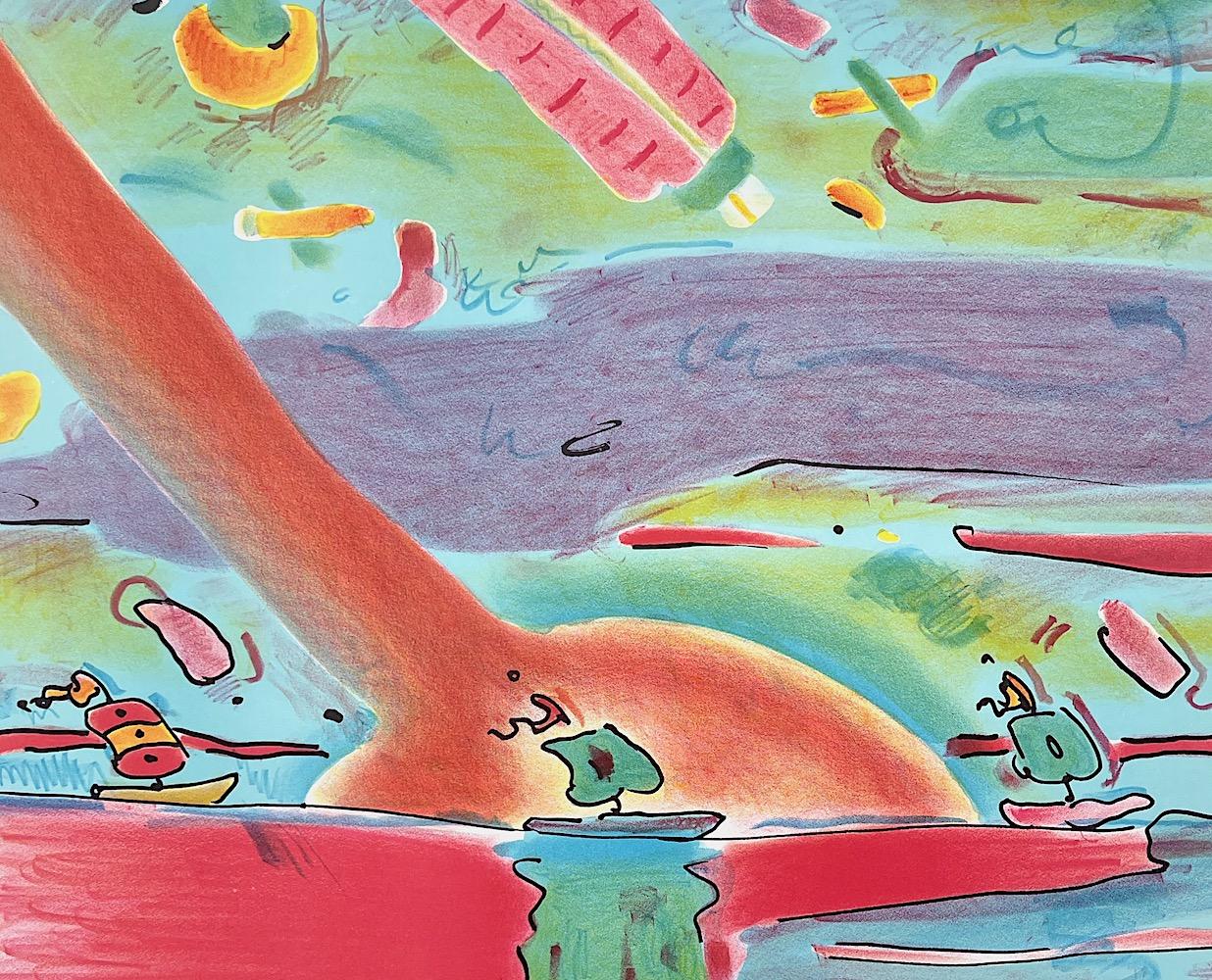 SAILBOATS Litografía firmada, Paisaje marino abstracto, Barcos asiáticos Aqua Rojo Marrón Verde - Print de Peter Max