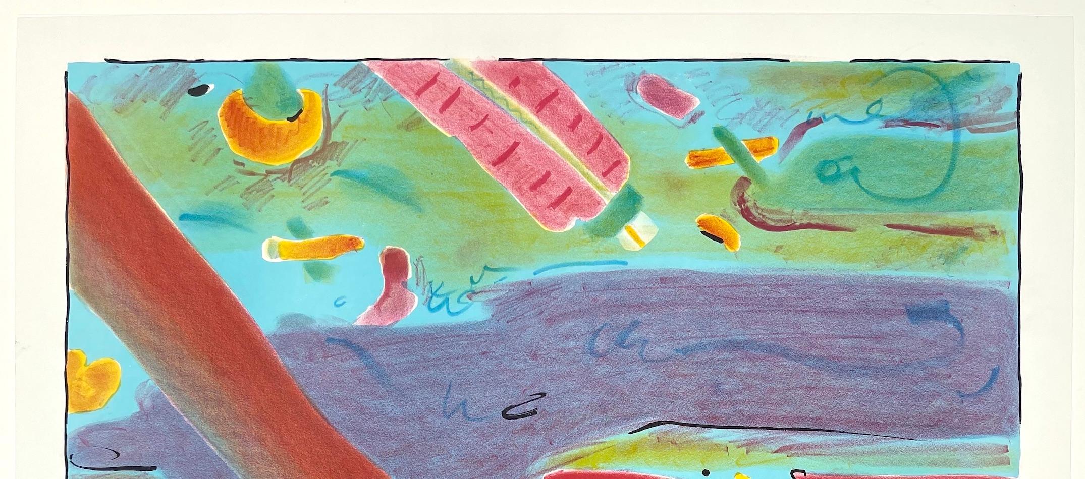 SAILBOATS es una litografía original dibujada a mano por el célebre artista pop estadounidense Peter Max, impresa en 1980 en una edición de 165 ejemplares, utilizando técnicas tradicionales de litografía a mano sobre papel Somerset de archivo, 100%