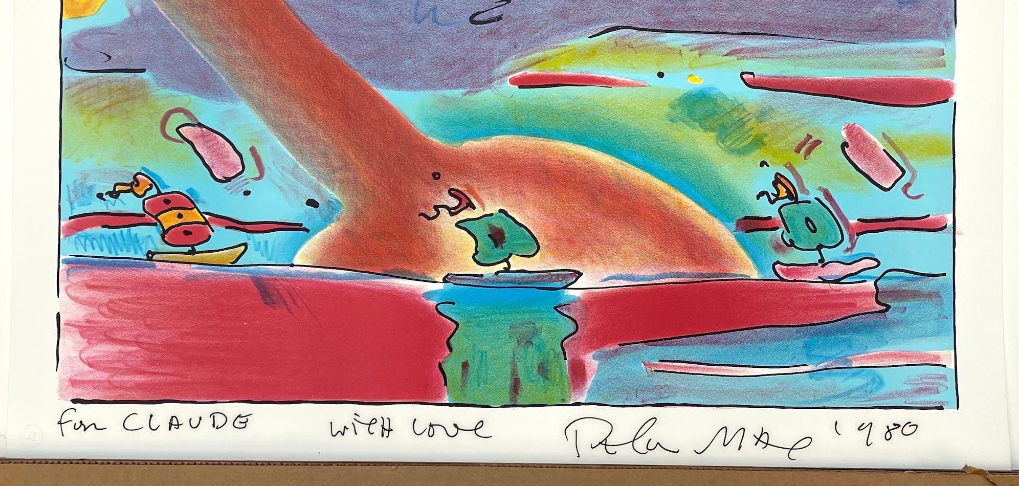 SAILBOATS Litografía firmada, Paisaje marino abstracto, Barcos asiáticos Aqua Rojo Marrón Verde en venta 1