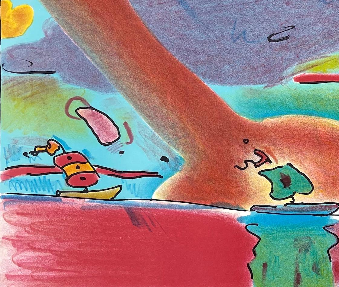 SAILBOATS Litografía firmada, Paisaje marino abstracto, Barcos asiáticos Aqua Rojo Marrón Verde en venta 2