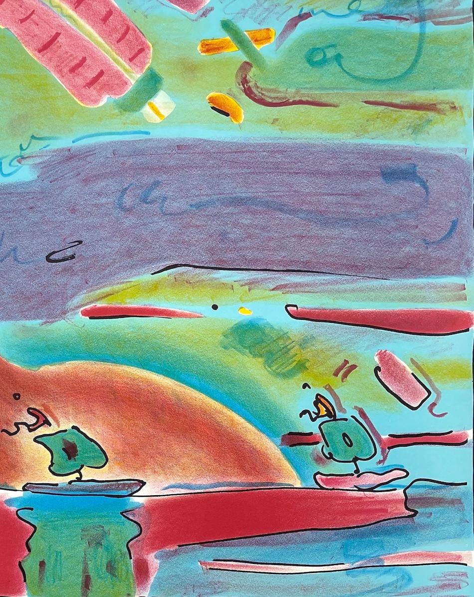 SAILBOATS Litografía firmada, Paisaje marino abstracto, Barcos asiáticos Aqua Rojo Marrón Verde en venta 3