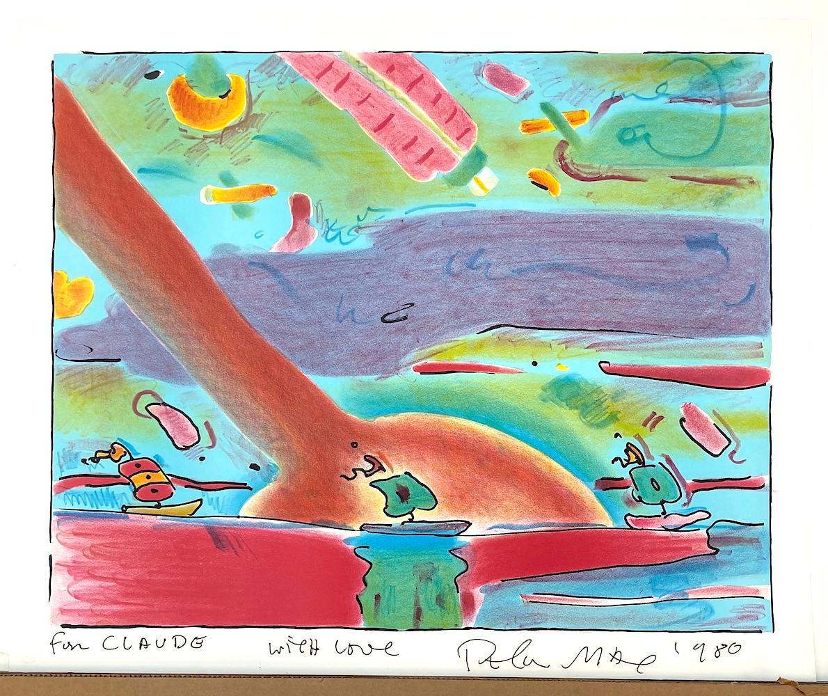 SAILBOATS Litografía firmada, Paisaje marino abstracto, Barcos asiáticos Aqua Rojo Marrón Verde en venta 4