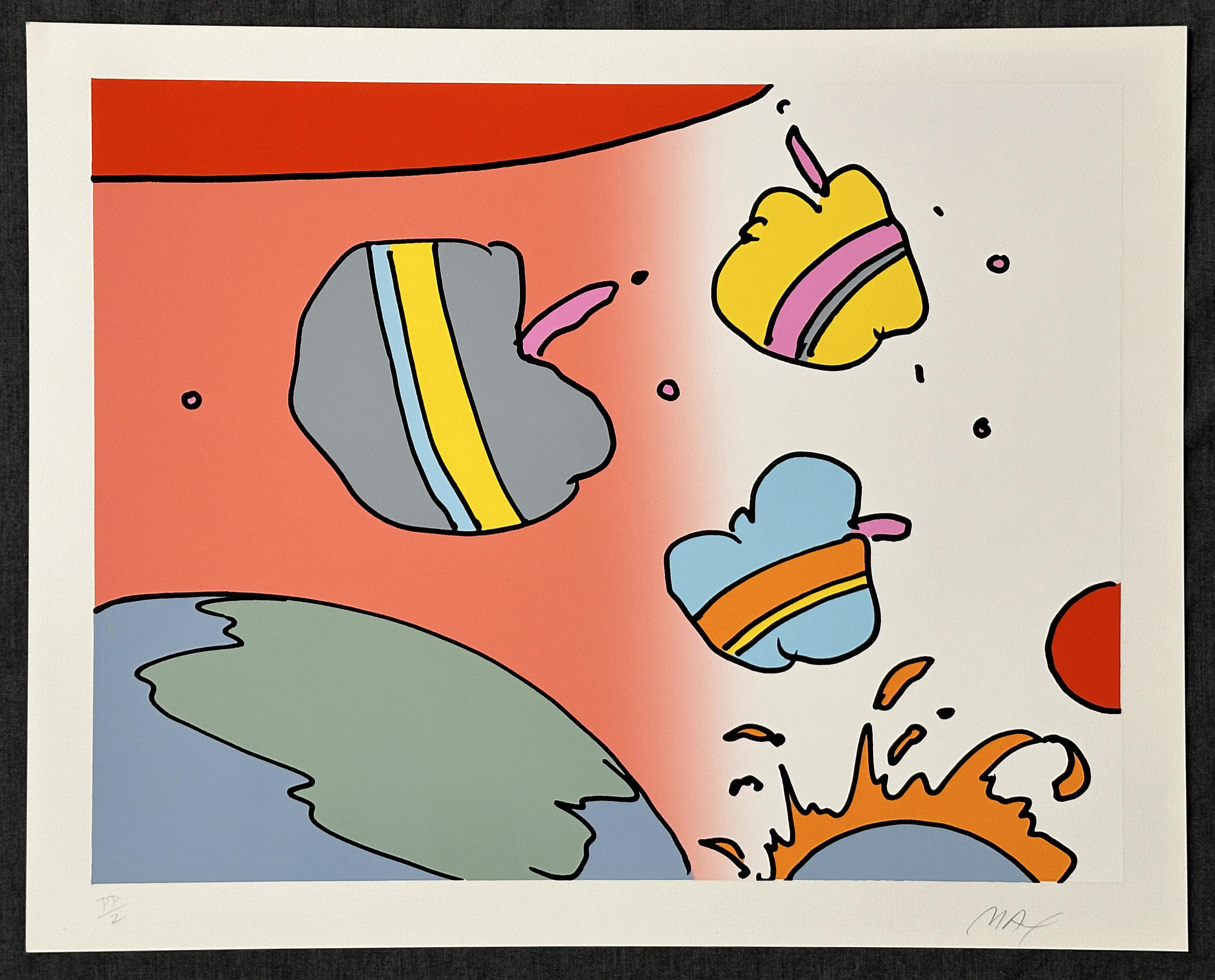 Space Rainbow 1978 Signed Limited Edition Screen Print - Beige Landscape Print by Peter Max