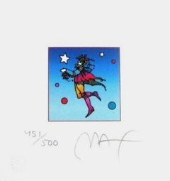 Star Catcher on Blue, Limited Edition Mini 4.875" x 4.5" Peter Max SIGNED
