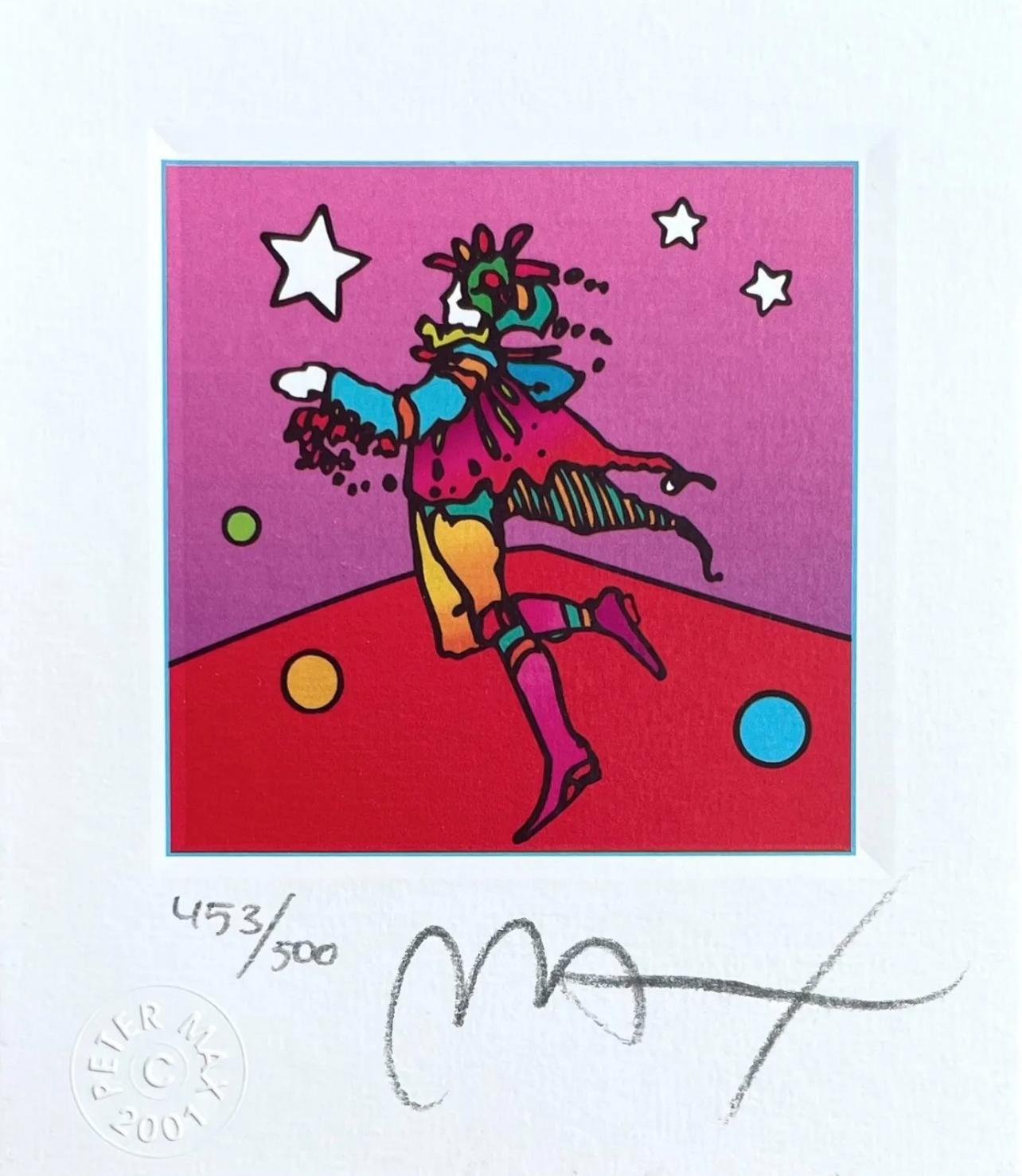 Artist: Peter Max (1937)
Title: Star Catcher
Year: 2003
Edition: 453/500, plus proofs
Medium: Lithograph on Lustro Saxony paper
Size: 3.43 x 2.62 inches
Condition: Excellent
Inscription: Signed and numbered by the artist.
Notes: Published by Via