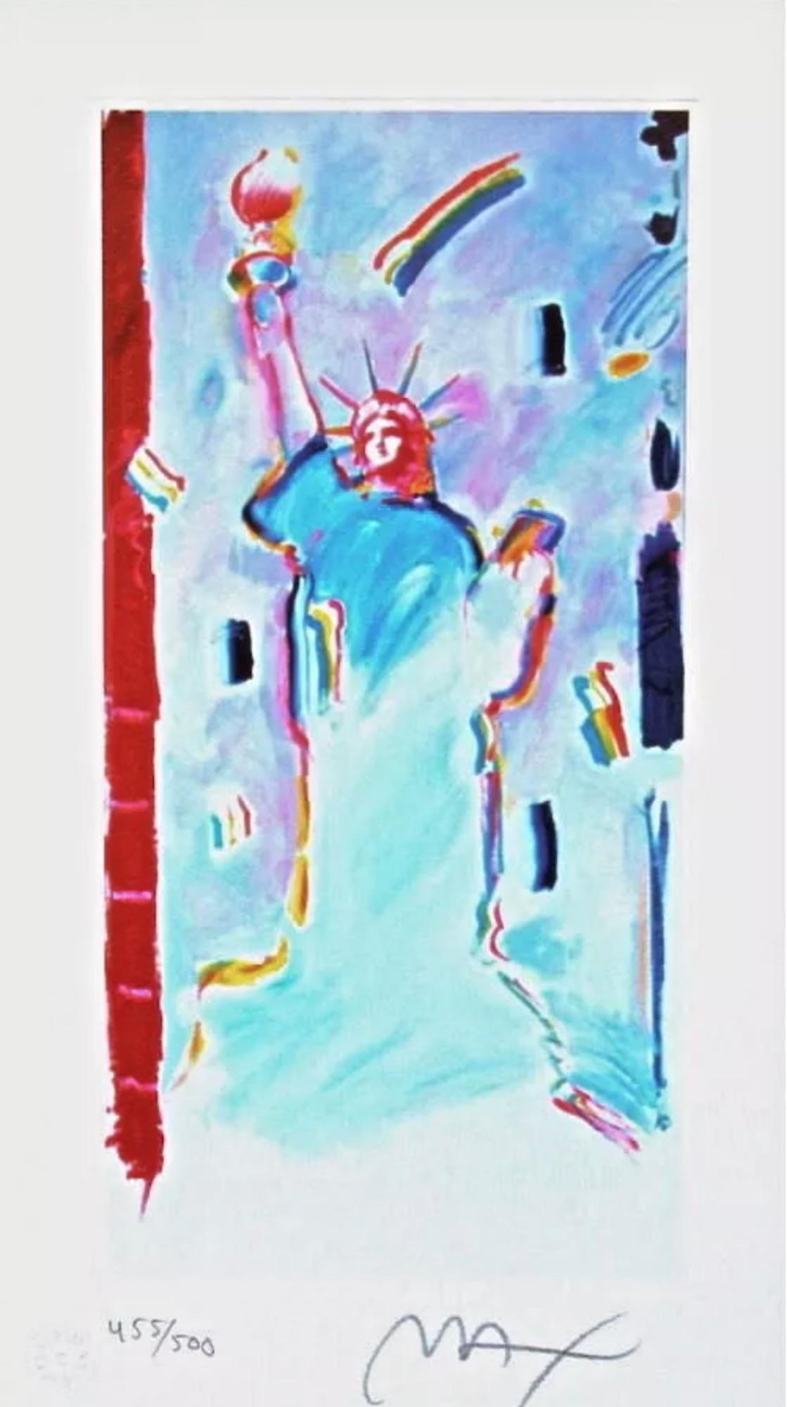 Artistics : Peter Max (1937)
Titre : Statue de la Liberté I
Année : 2003
Édition : 455/500, plus épreuves
Support : Lithographie sur papier Lustro Saxony
Taille : 10 x 5.5 pouces
Condit : Excellent
Inscription : Signé et numéroté par