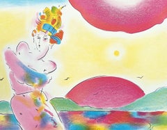 SUNRISE II Signed Lithograph Pop Art Landscape, Elegant Woman Off Shoulder Dress