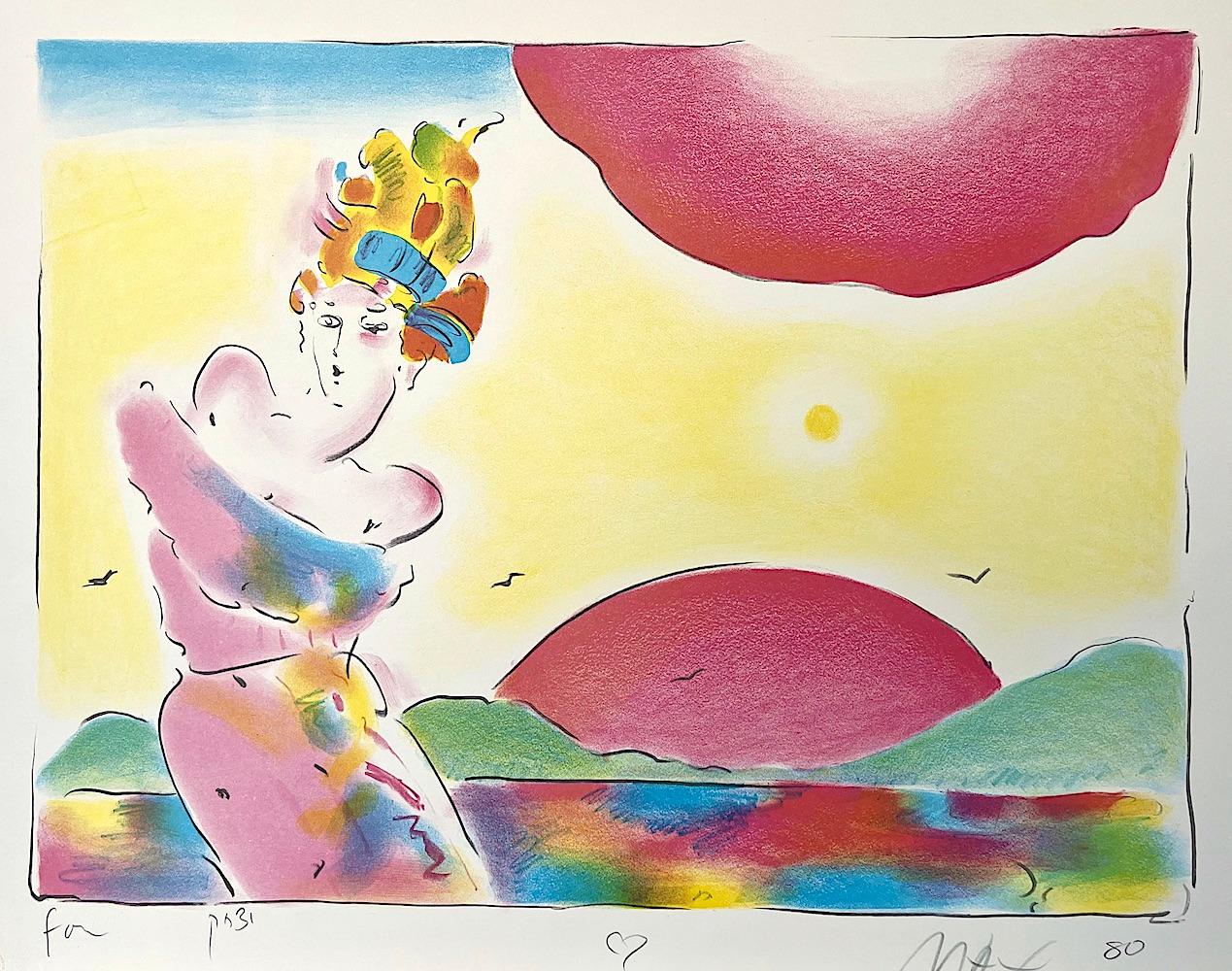 SUNRISE II Litografia firmata Paesaggio Pop Art, Eleganza Donna Fuori Spalla