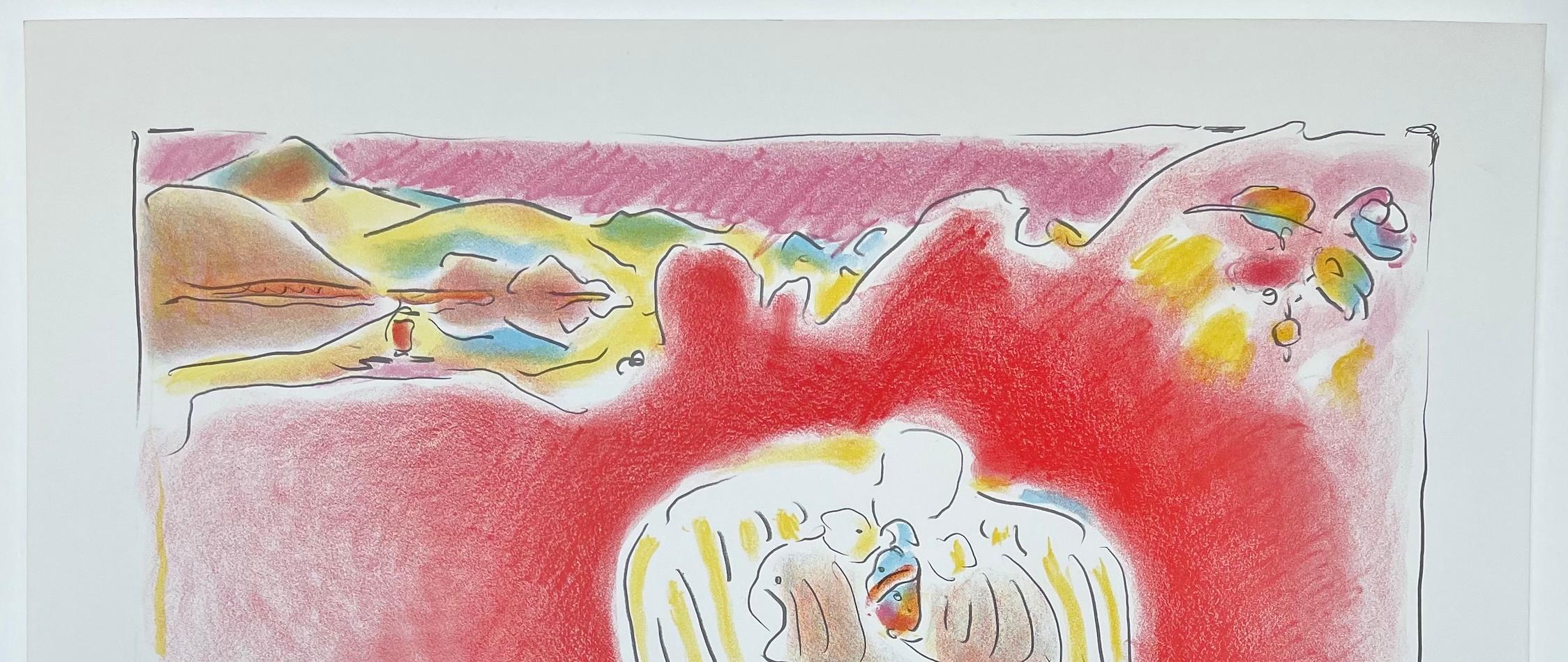 THE GARDEN is an original hand drawn lithograph by the renowned American Pop artist, Peter Max, printed in 1980 using traditional hand lithography techniques on archival Somerset paper, 100% acid free. THE GARDEN is a dreamy, abstract line drawing