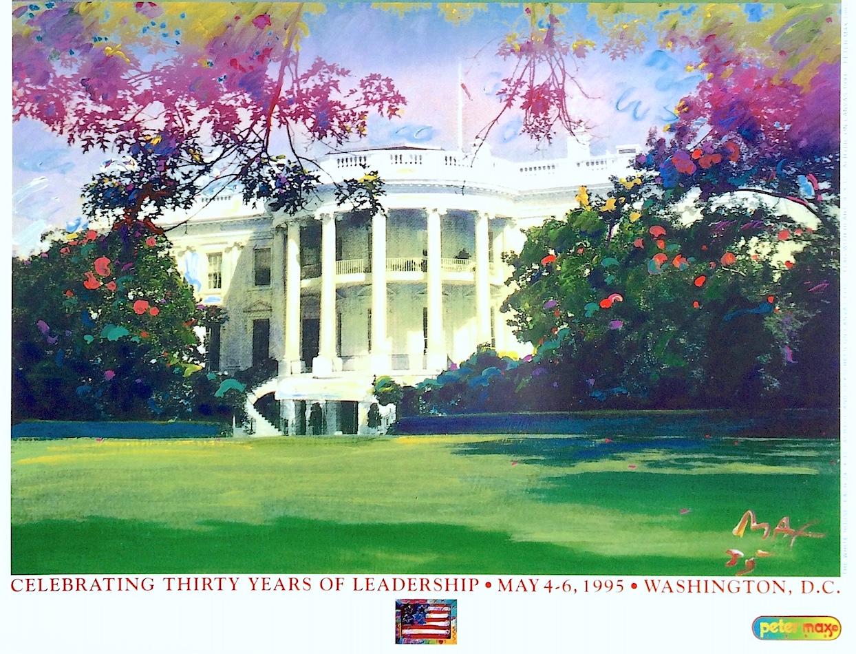 THE WHITE HOUSE FELLOWS Rare Art Poster, Washington DC, Pop Art Rainbow Colors - Gray Portrait Print by Peter Max