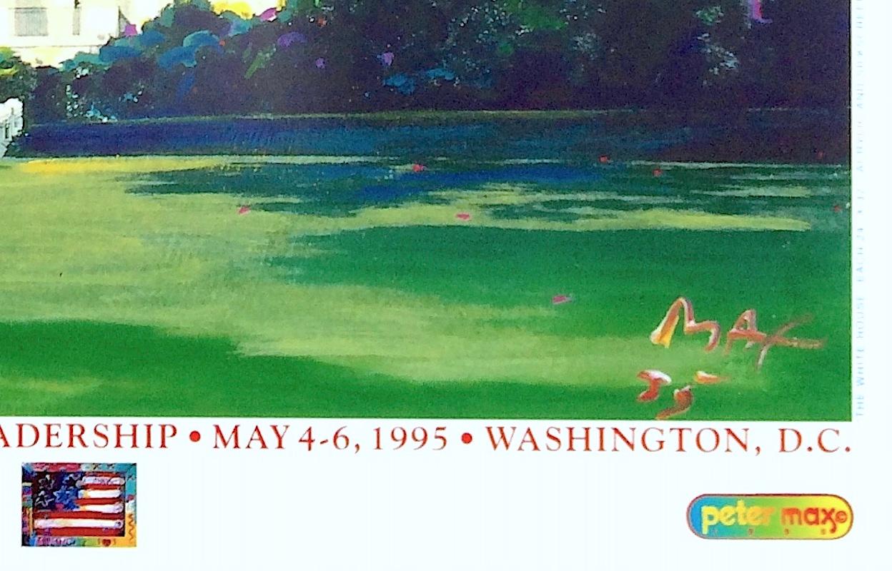THE WHITE HOUSE FELLOWS is a rare fine art poster by the renowned American Pop artist, Peter Max. THE WHITE HOUSE FELLOWS was created in 1995 in celebration of 30 Years of The White House Fellows, printed using color offset lithography techniques on