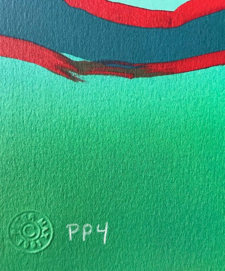 THREE FACES Signierte Lithographie, Abstrakte Porträtköpfe, Regenbogenfarbene Pop Art – Print von Peter Max