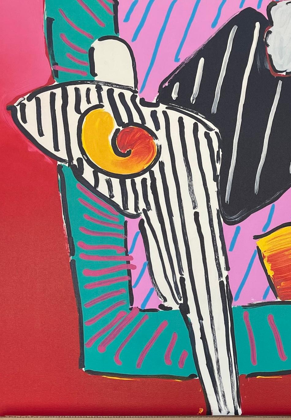 TIMELINE DEGA MAN Signierte Lithographie, abstrakte Figuren, schwarz-weiß gestreifte Streifen (Pop-Art), Print, von Peter Max