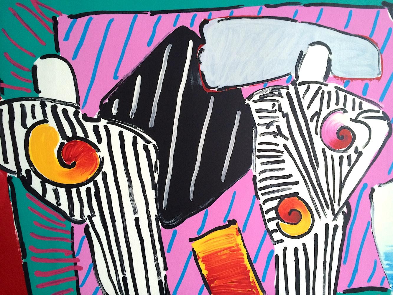 TIMELINE DEGA MAN Signed Lithograph, Abstract Portrait Black White Stripe Robes - Print by Peter Max