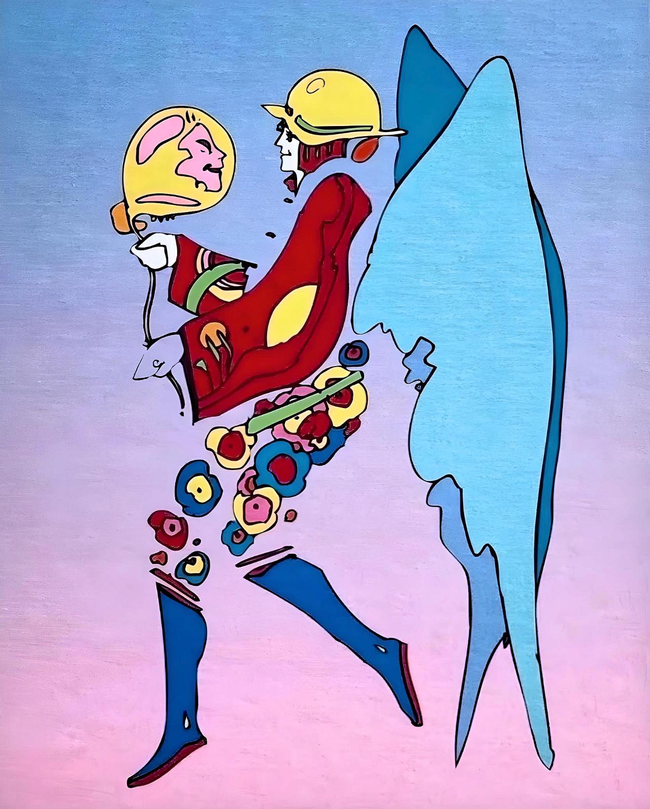 Artist: Peter Max (1937)
Title: Tip Toe Floating I
Year: 2001
Edition: 452/500, plus proofs
Medium: Lithograph on Lustro Saxony paper
Size: 6 x 4.75 inches
Condition: Excellent
Inscription: Signed and numbered by the artist.
Notes: Published by Via