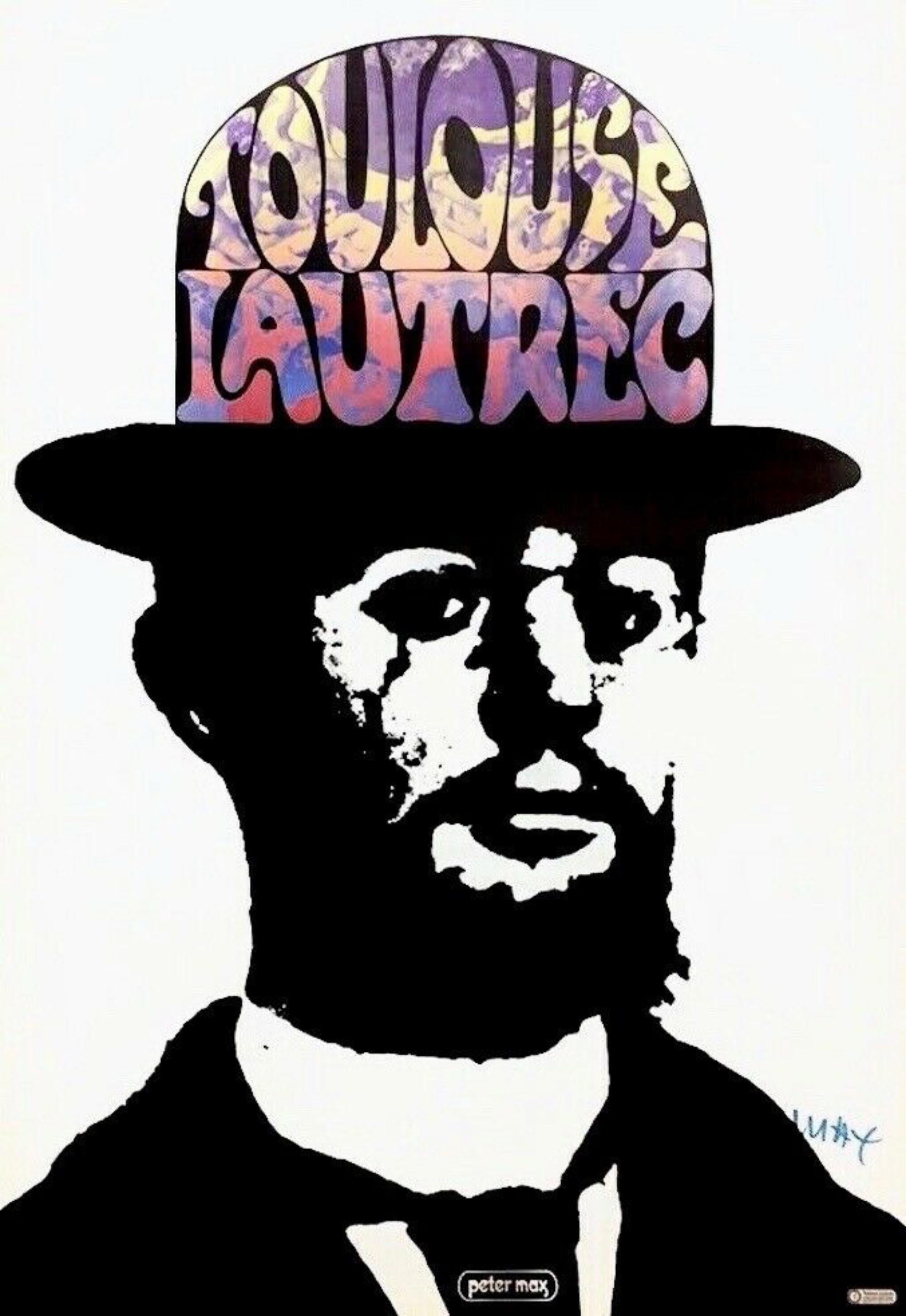 Peter Max Landscape Print - Toulouse Lautrec, Signed Original 1967 Vintage Offset Lithograph Psychedelic 