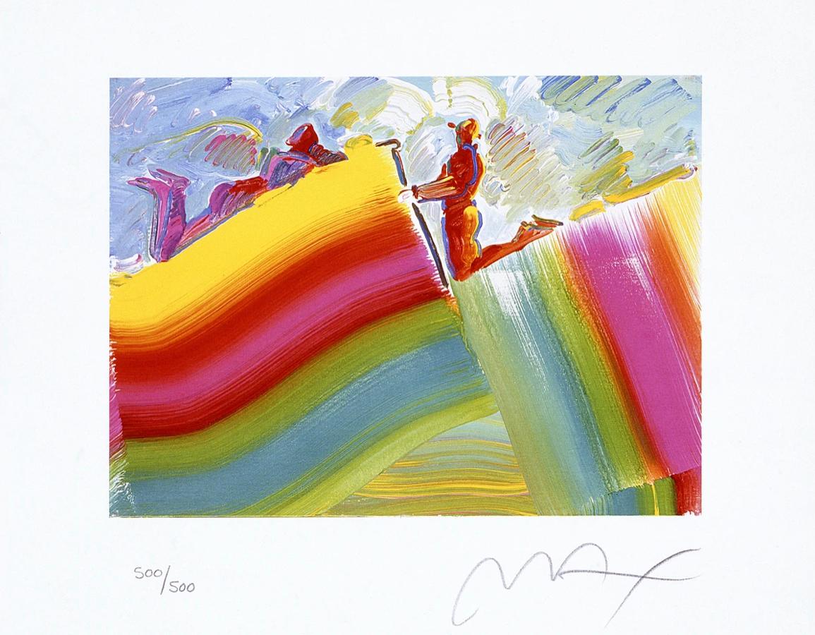 Peter Max Landscape Print - Two Figures On Rainbow