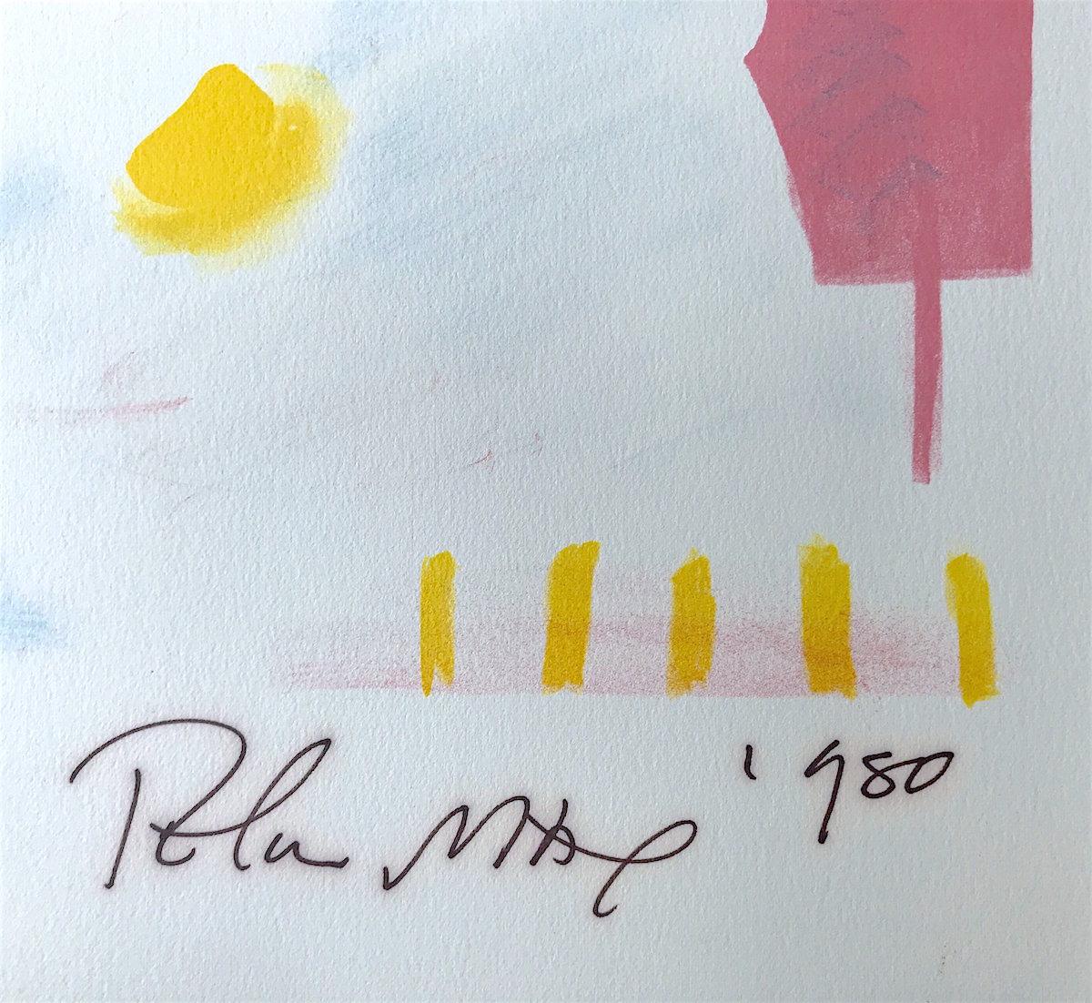 Lithographie signée TWO FLOAting, ballons abstraits, Pop Art, rouge, rose, jaune et bleu en vente 2