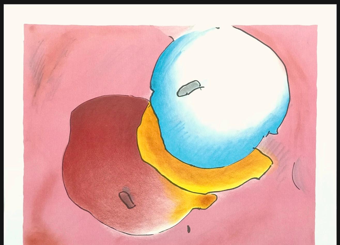 Lithographie signée TWO FLOAting, ballons abstraits, Pop Art, rouge, rose, jaune et bleu en vente 3