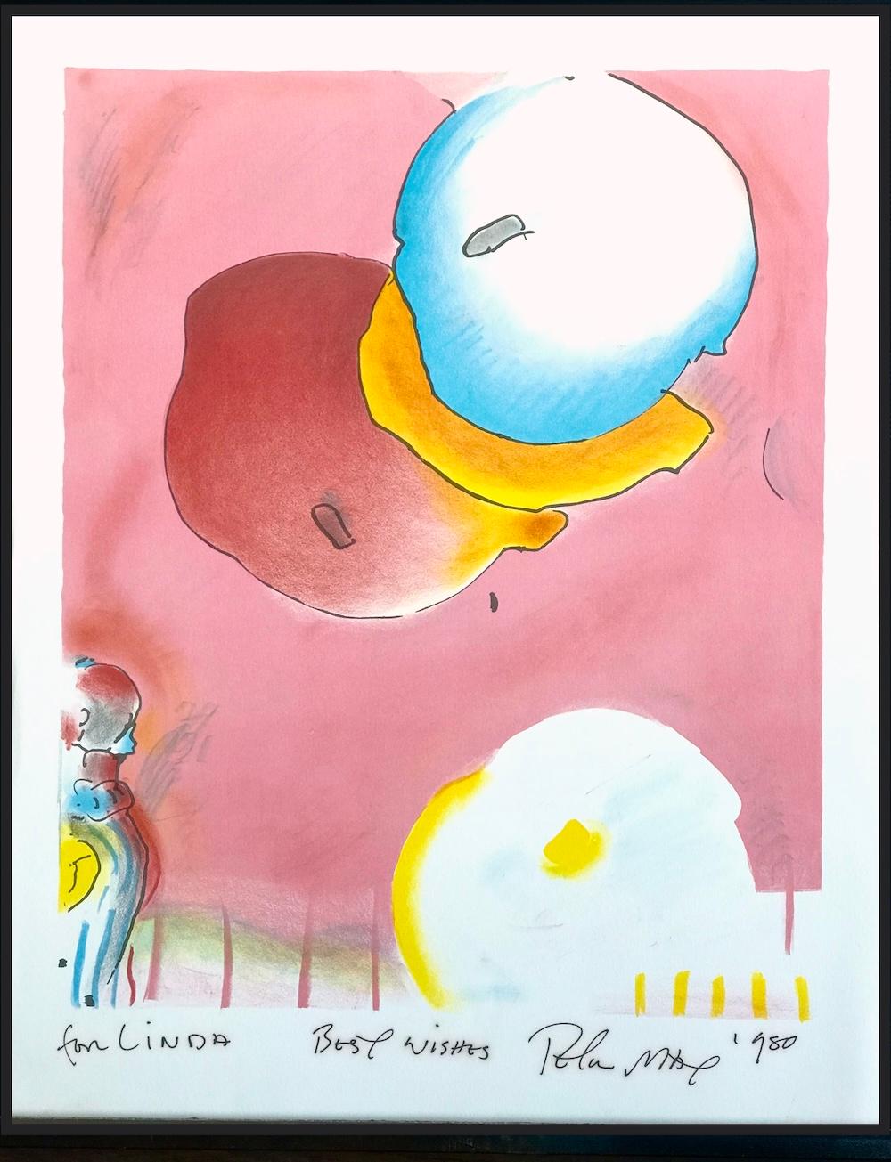Lithographie signée TWO FLOAting, ballons abstraits, Pop Art, rouge, rose, jaune et bleu en vente 5
