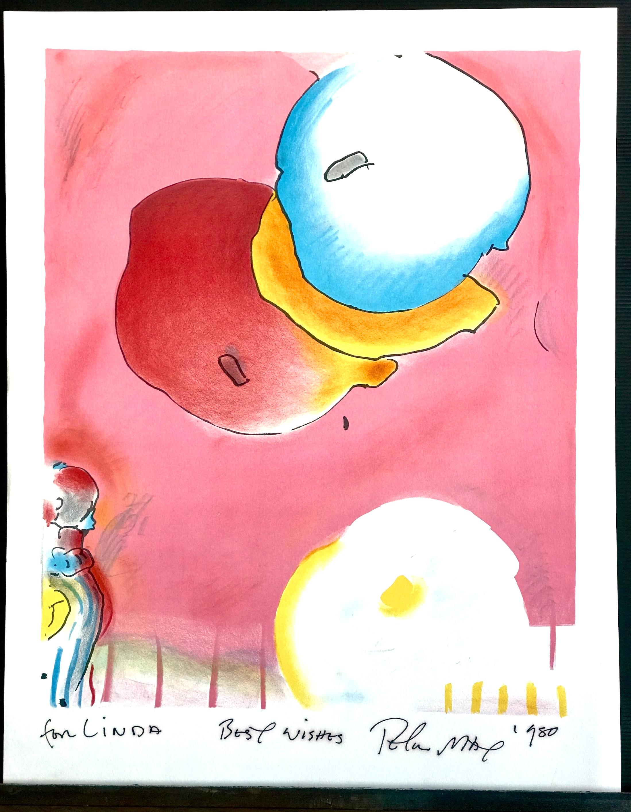 TWO FLOATING Signed Lithograph, Abstract Balloons, Pop Art, Red Pink Yellow Blue For Sale 4
