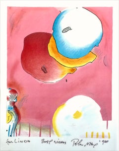 Lithographie signée TWO FLOAting, ballons abstraits, Pop Art, rouge, rose, jaune et bleu