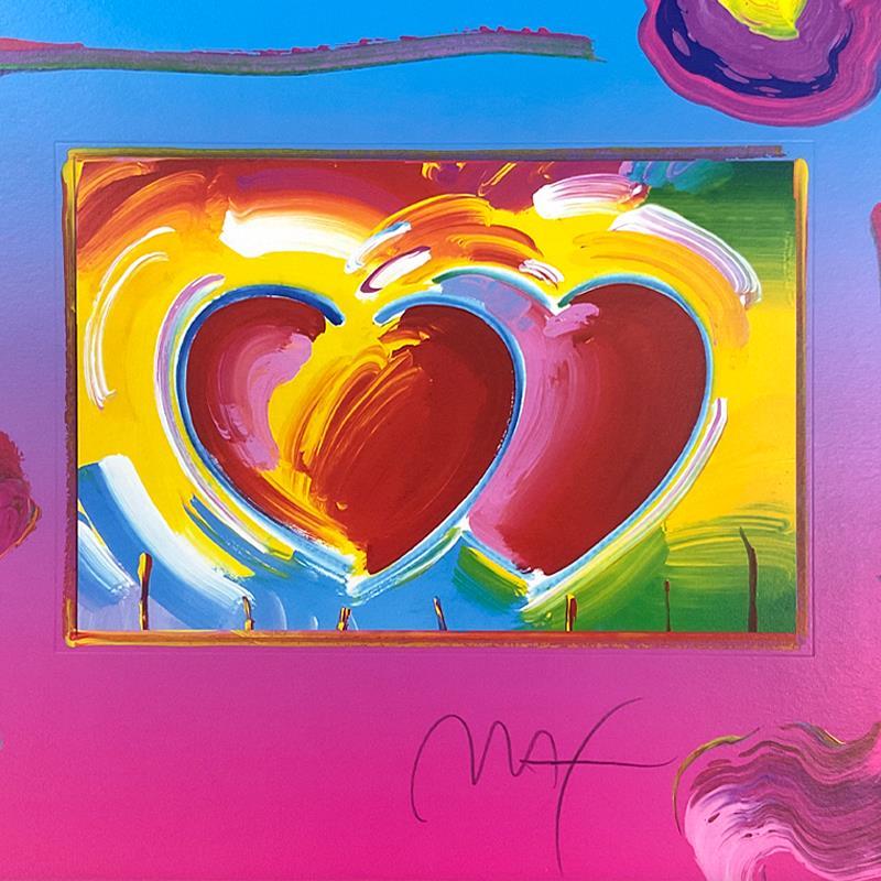 Lithographie encadrée « Two Hearts on Blends », édition limitée - Print de Peter Max