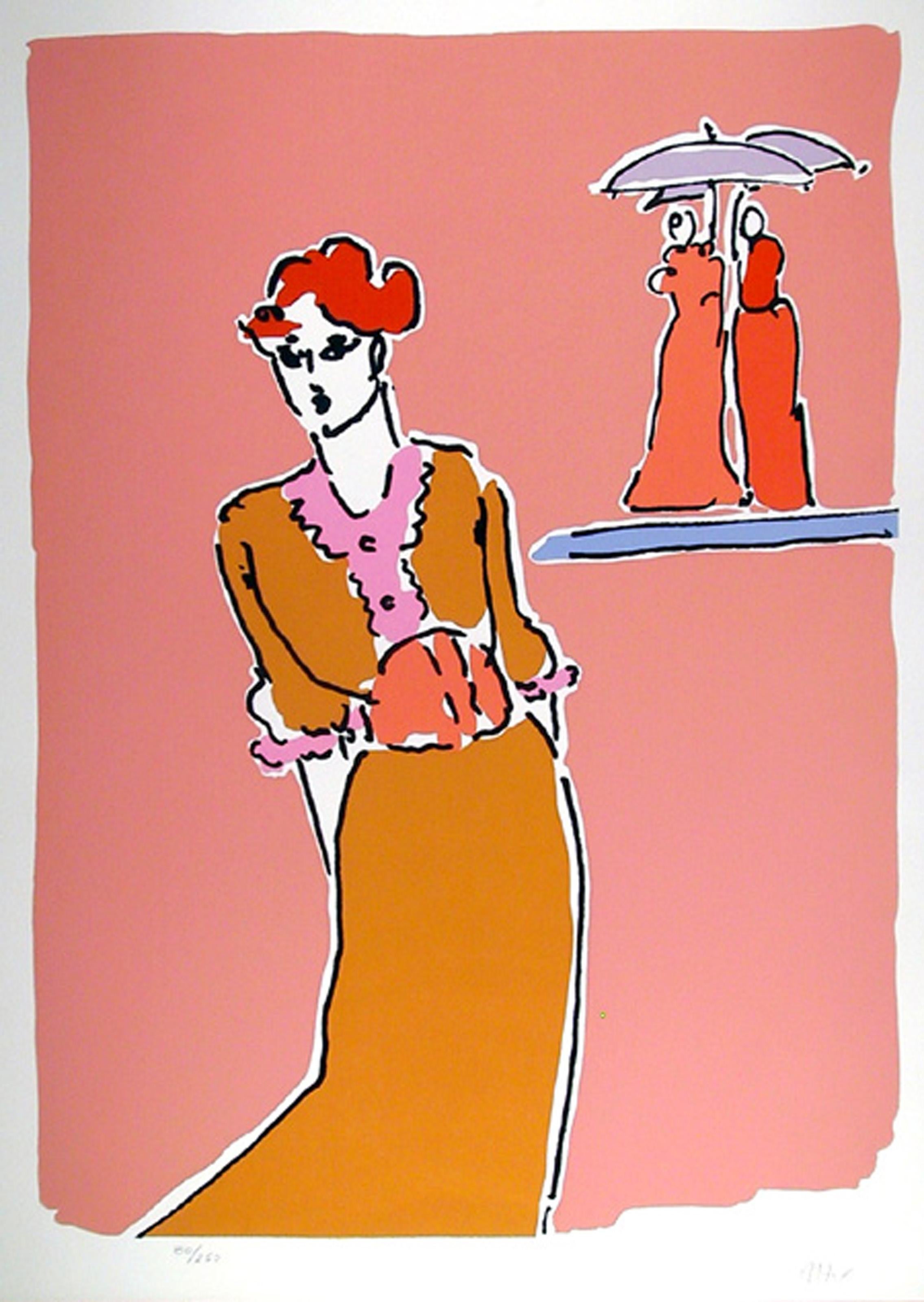 Peter Max, German/American (1937 - ) - Two with Umbrellas, Year:  1978, Medium:  Lithograph, Edition:  250, Size:  30 in. x 22 in. (76.2 cm x 55.88 cm)