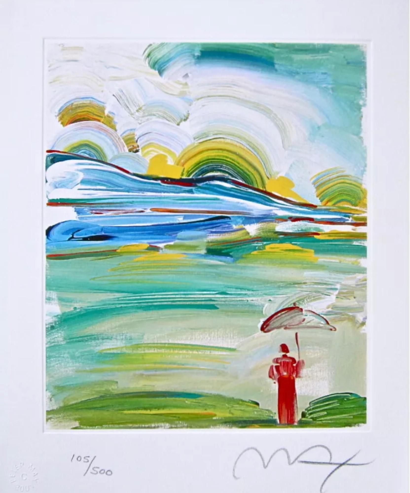 Peter Max Figurative Print - Umbrella Man at Sunrise