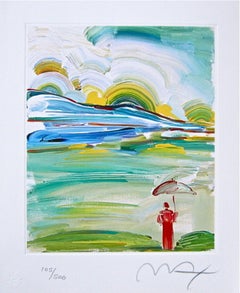 Regenschirmmann bei Sonnenaufgang:: Limitierte Auflage Lithographie:: Peter Max - SIGNIERT