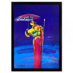 "Umbrella Man with Cane" Framed Hand Signed Offset Lithograph