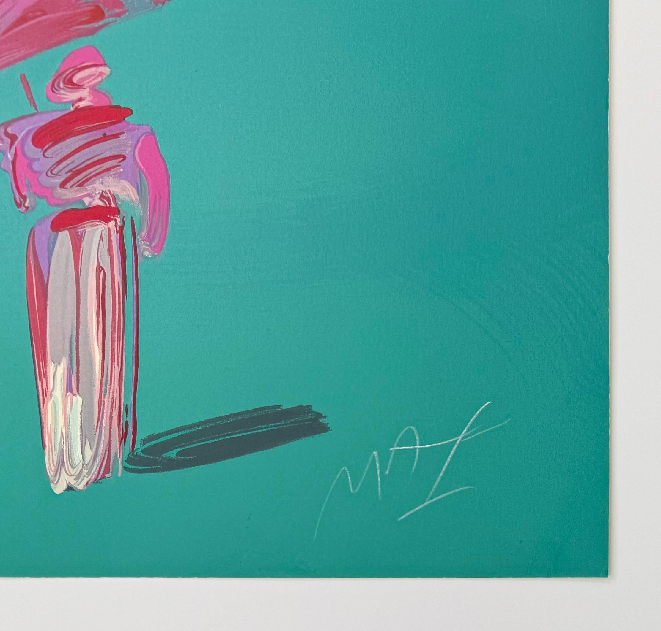 Umbrella Man With Rainbow Sky (large framed signed serigraph) - Print by Peter Max