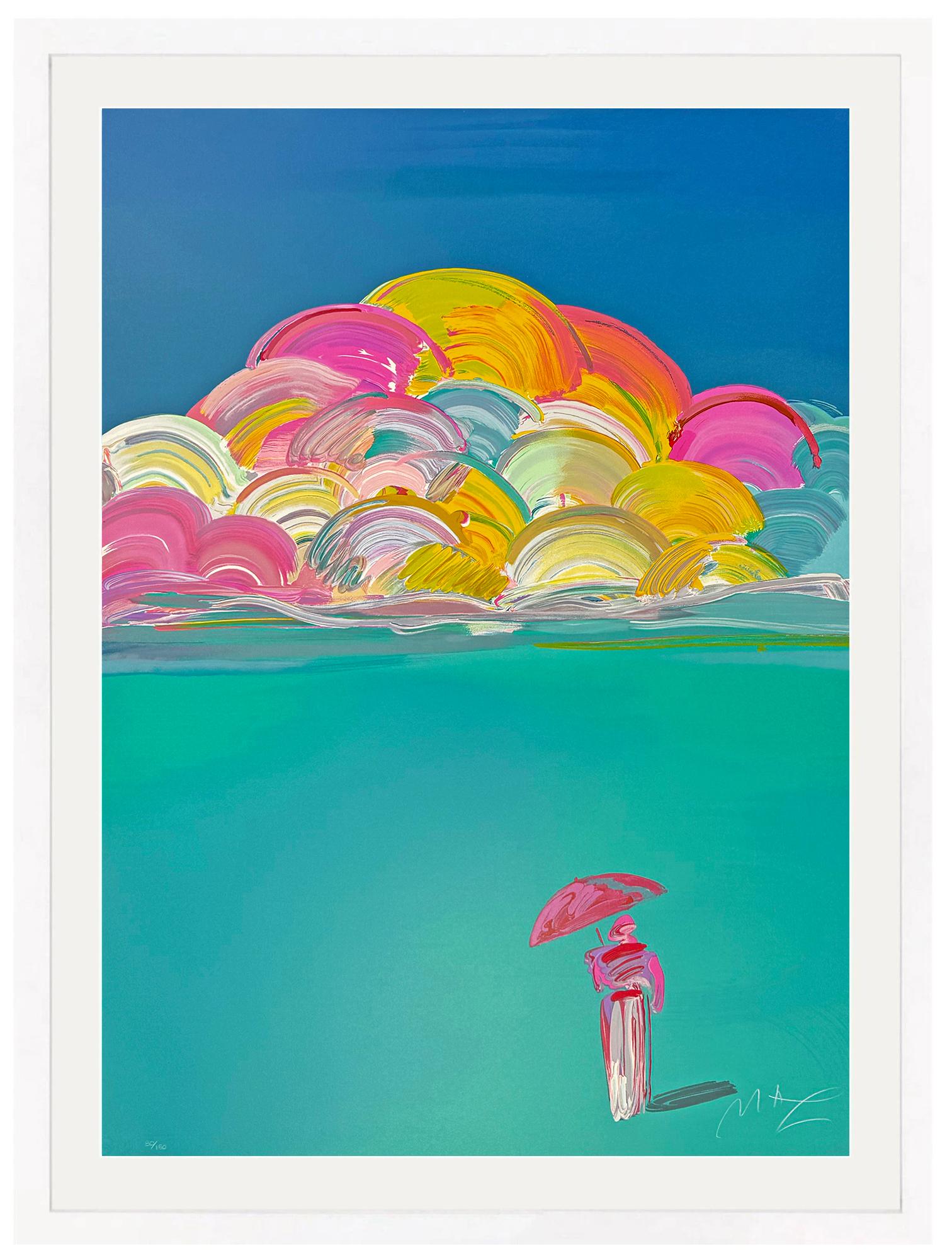 Hombre paraguas con cielo arco iris (gran serigrafía enmarcada y firmada)