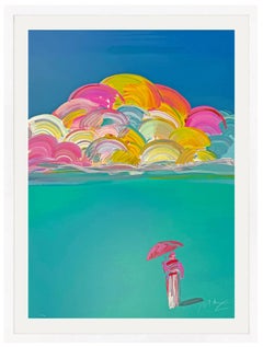 Hombre paraguas con cielo arco iris (gran serigrafía enmarcada y firmada)