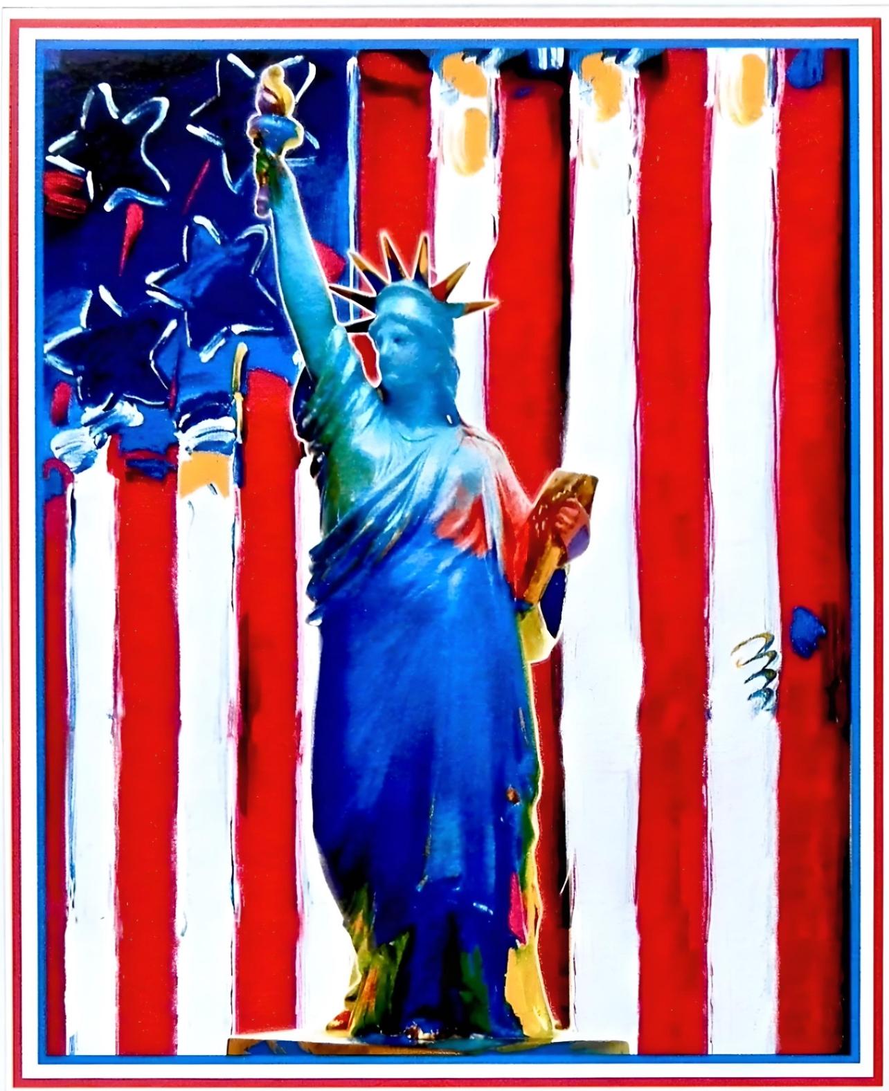 Artist: Peter Max (1937)
Title: United We Stand
Year: 2002
Edition: 107/300, plus proofs
Medium: Lithograph on Lustro Saxony paper
Size: 12.5 x 9 inches
Condition: Excellent
Inscription: Signed and numbered by the artist.
Notes: Published by Via