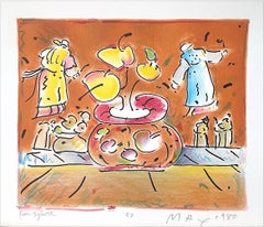 VASE IN ROOMS II Signierte Lithographie, Pop Art Interieur, Braune Vase, Yogisches Fliegen
