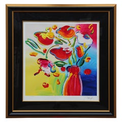 Vase of Flowers Hand Colored Modern Abstract Lithograph