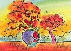 Vase w/ Tree, Limited Edition Lithograph Mini 2" x 2.75" Peter Max SIGNED