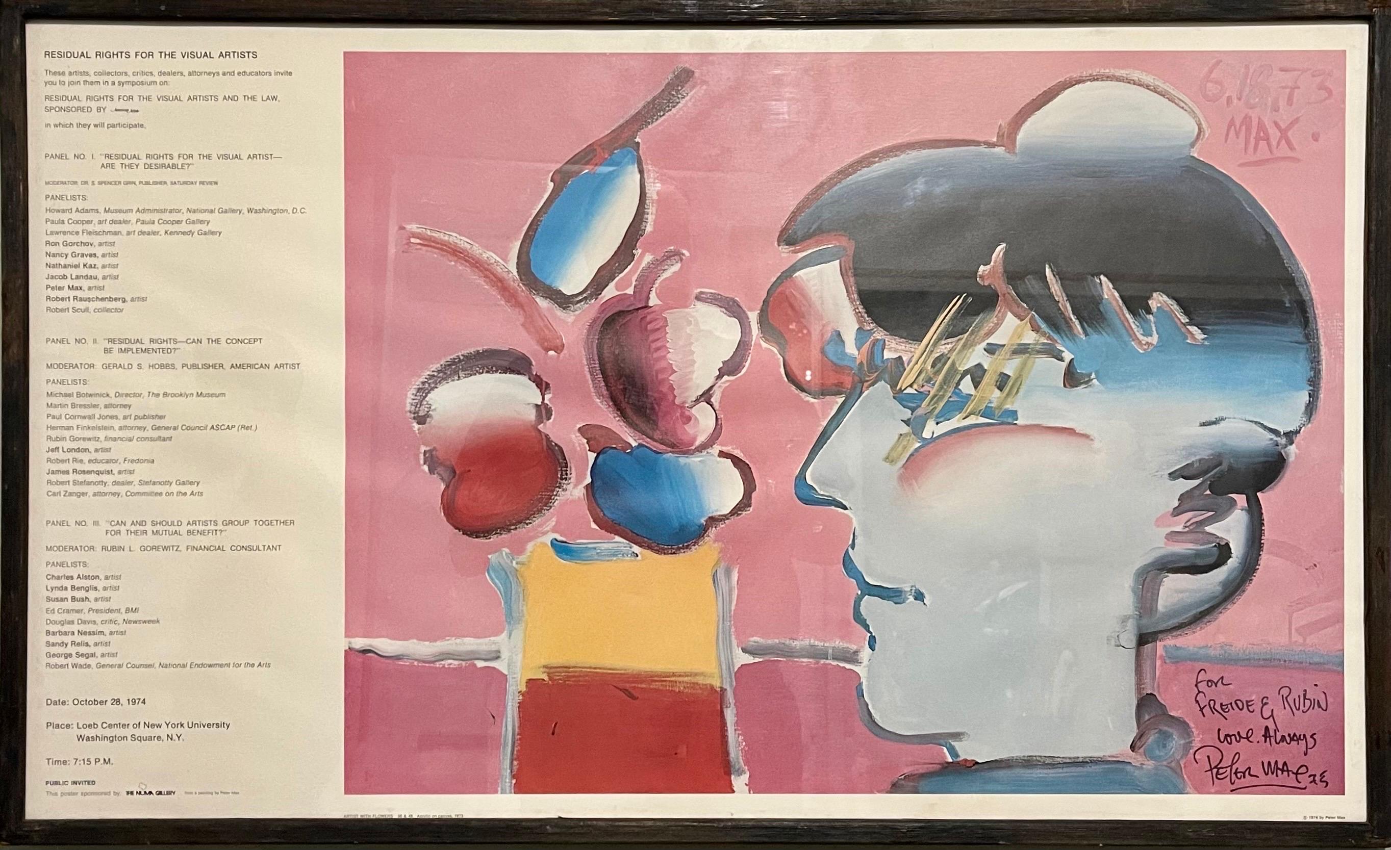 Vintage 1970's Poster Artists Rights Pop Art Hand Signed Peter Max Lithograph For Sale 1