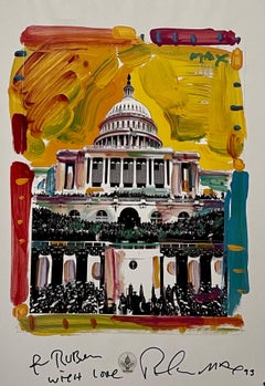 Vintage Poster Clinton Capitol Building Pop Art Hand Signed Peter Max Lithograph