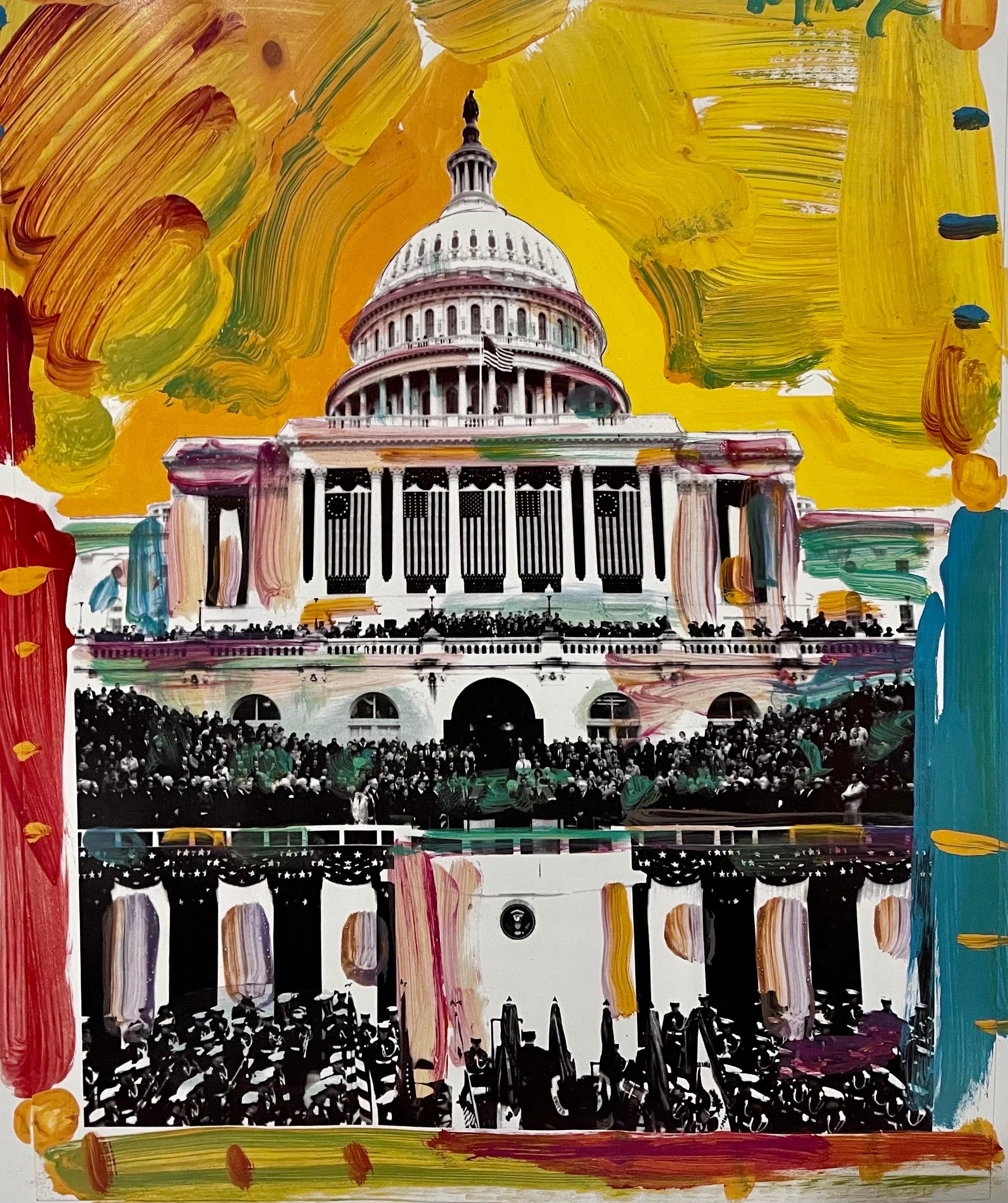 Vintage Poster Clinton Capitol Building Pop Art Hand Signed Peter Max Lithograph For Sale 3