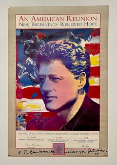 Vintage Poster President Bill Clinton Pop Art Hand Signed Peter Max Lithograph