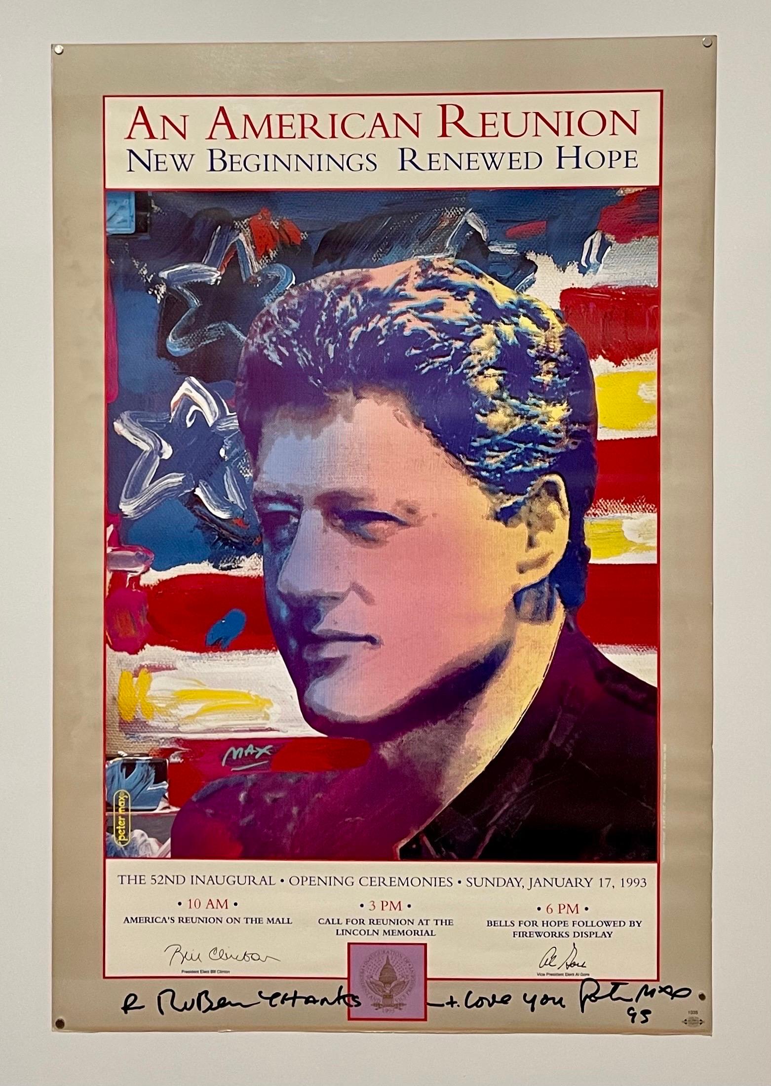 Vintage Poster Präsident Bill Clinton Pop Art Handsigniert Peter Max Lithographie im Angebot 1