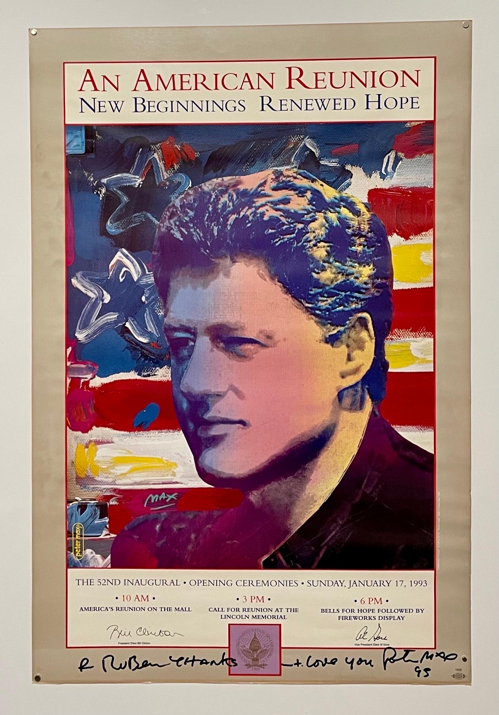Vintage Poster President Bill Clinton Pop Art Hand Signed Peter Max Lithograph For Sale 3