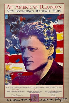 Vintage Poster President Bill Clinton Pop Art Hand Signed Peter Max Lithograph